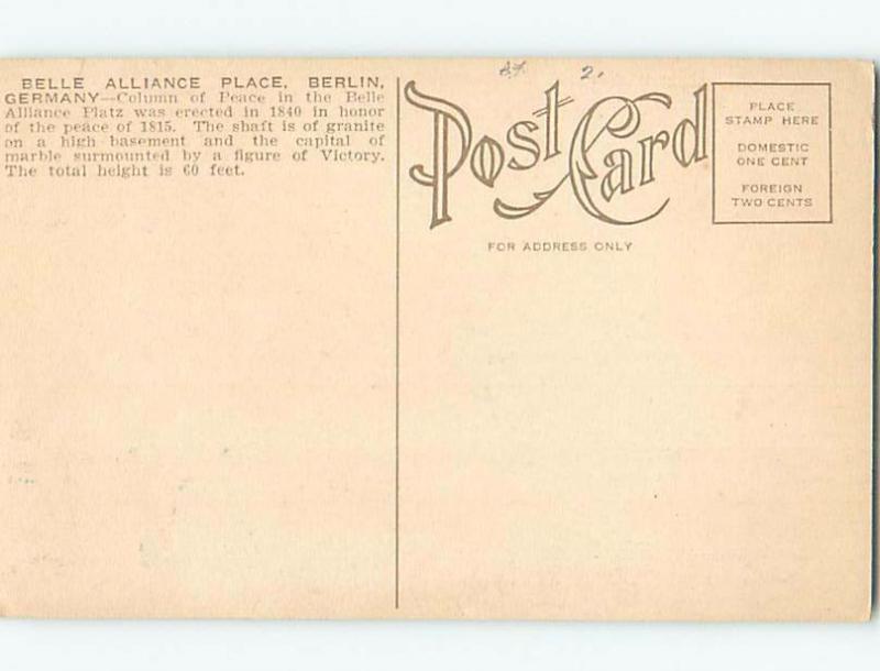 Unused Old Postcard BELLE ALLIANCE PLACE Berlin Germany F5281-22