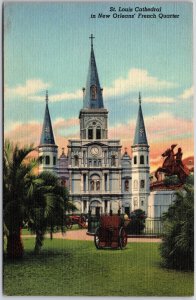 New Orleans LA-Louisiana, St. Louis Cathedral French Quarter Landscaped Postcard