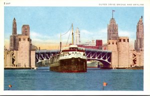 Illinois Chicago Outer Drive Bridge and Skyline