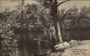 Terryville CT Swimming Hole Middle Pond Postcard