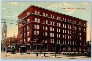 1914 Hotel Dresden & Restaurant Building Tower Truss Arch Flint Michigan Postcar