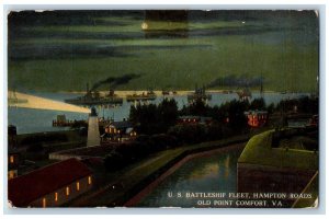 c1910 US Battleship Fleet Hampton Roads Old Point Comfort VA Postcard