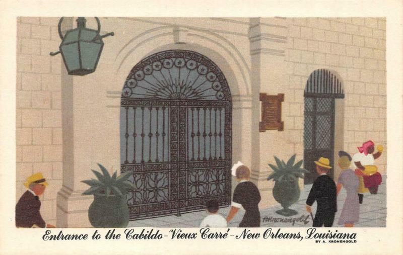 NEW ORLEANS, LA Louisiana  ENTRANCE~CABILDO~Vieux Carre  c1940's Linen Postcard