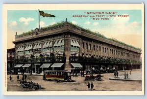 c1920's Churchill's Broadway Classic Cars & Forty Ninth Street New York Postcard