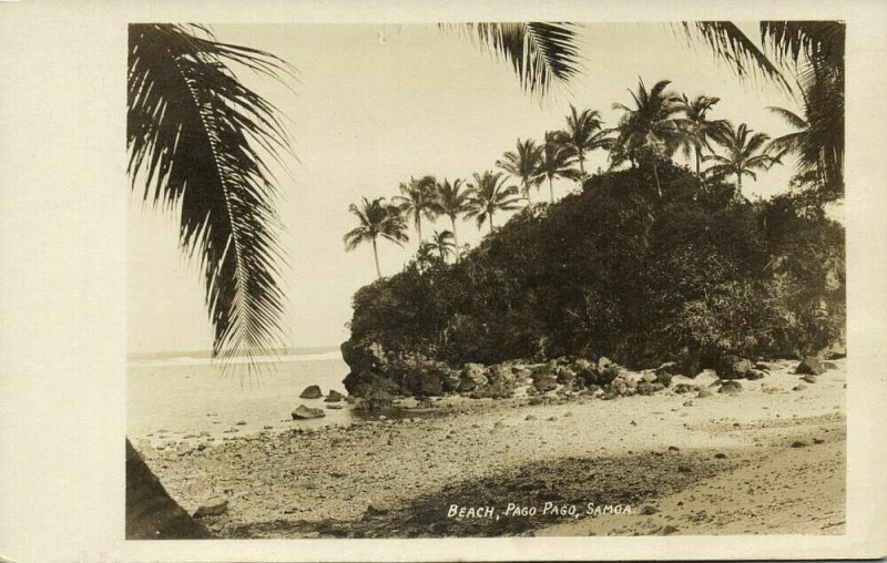 samoa, PAGO PAGO, Beach Scene with Palm Trees (1910s) RPPC