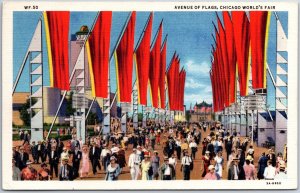 VINTAGE POSTCARD AVENUE OF FLAGS SCENE AT CHICAGO WORLD'S FAIR 1933