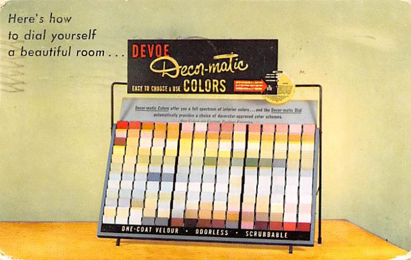 Devoe Decormatic Colors Advertising 1955 light postal marking on front, corne...