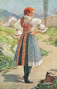 Czech Republic Girl in a National Costume Vintage Postcard 07.63