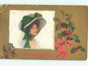 Pre-Linen Christmas fashion PRETTY WOMAN WEARING BIG HAT AB5381