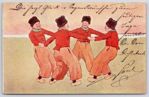 Children Happily Playing In Red Costume Attire Painting Artwork Posted Postcard