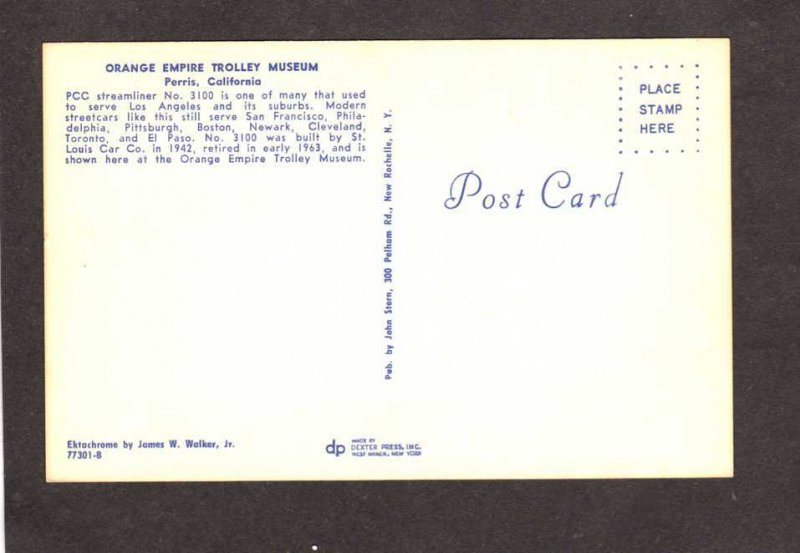 CA Trolley Car Railroad Train Streamliner LOS ANGELES Perris CALIFORNIA Postcard