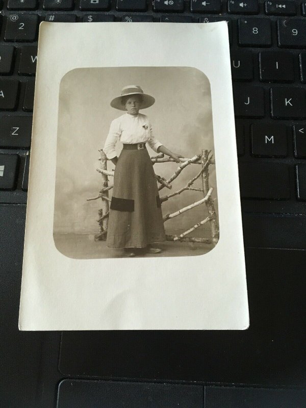 Antique Photo Postcard RPPC- Bror Gustav, Woman, Long skirt , hat