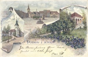 czech, JIČÍNA, Kostel Panny Marie Bolestné, Market Place (1899) Postcard