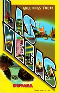 Greetings From Las Vegas Chrome Postcard Yellow Curt Teich & Co Inc