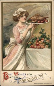Antique WINSCH SCHMUCKER Thanksgiving Maid Turkey Platter Postcard