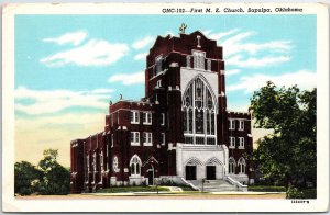 VINTAGE POSTCARD THE FIRST M.E. CHURCH LOCATED AT SAPULCA OKLAHOMA c. 1940