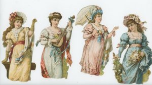 1880 Girl Umbrella Muscial Instrument Lot Of 4 Victorian Die Cut Trade Card #6TE