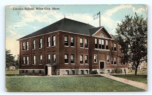 MILES CITY, MT Montana ~ LINCOLN SCHOOL c1910s Custer County Postcard