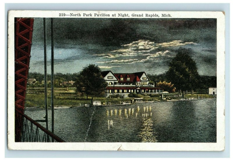 1920's North Park Pavilion at Night, Grand Rapids, Mich. Postcard P166