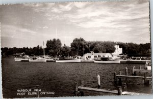 RPPC Real Photo Postcard ON Port Elgin Harbor View Old Cars Boats 1940s K68