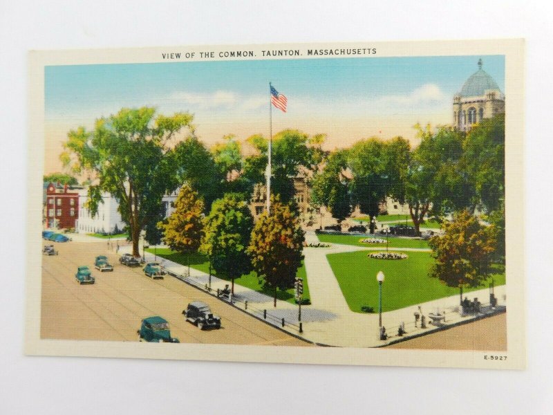 View Of The Common Taunton Massachusetts Linen Vintage Postcard