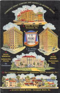 JB Pound Hotels Hotel De Soto Savannah Georgia 1943 linen postcard