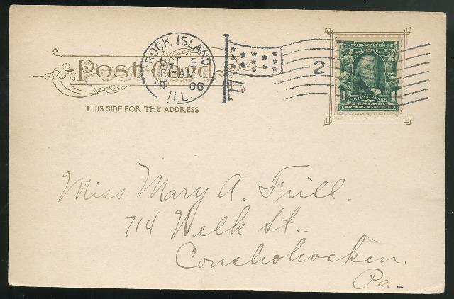 Grand Isle Davenport IA Rock Island IL Flag Cancel 1906 UDB