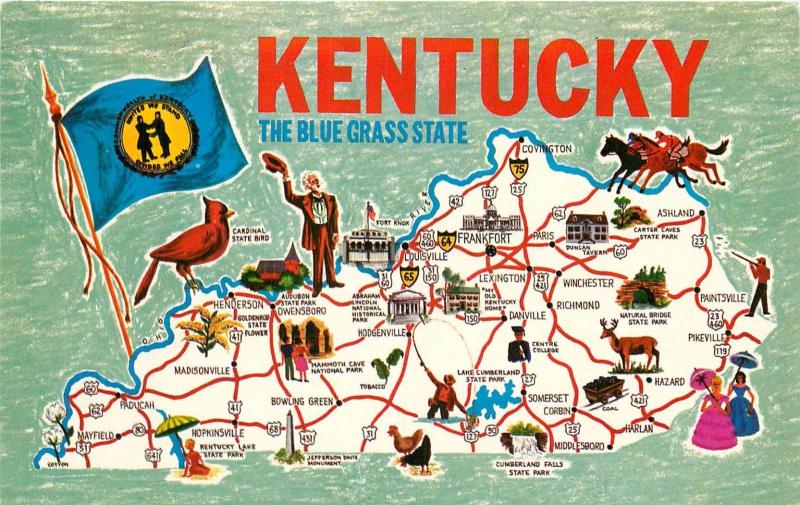 Kentucky the Blue Grass State Map KY Postcard  United States - Kentucky - Other, Postcard 