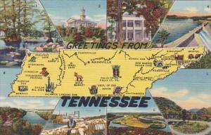 Greetings From Tennessee With Map Curteich