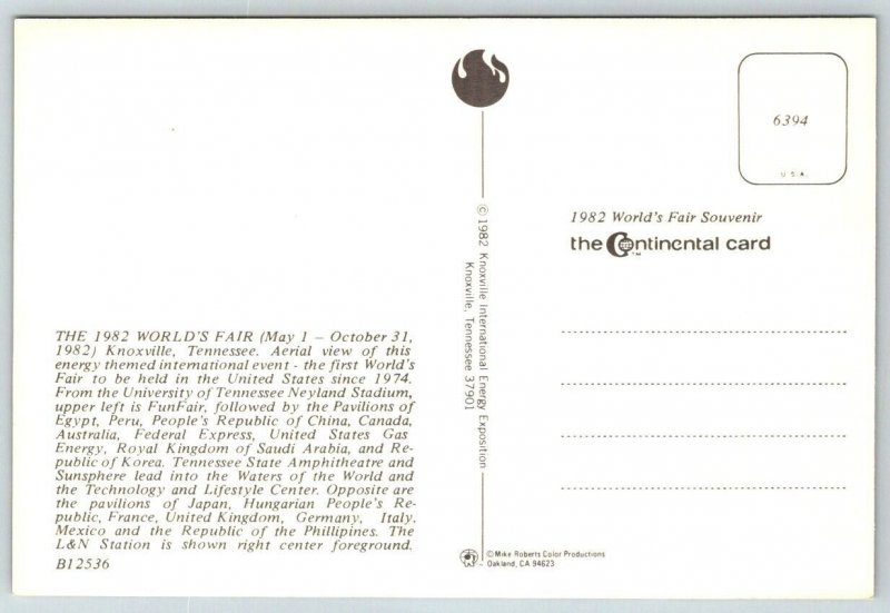 1982  World's Fair  Knoxville  Tennessee Postcard