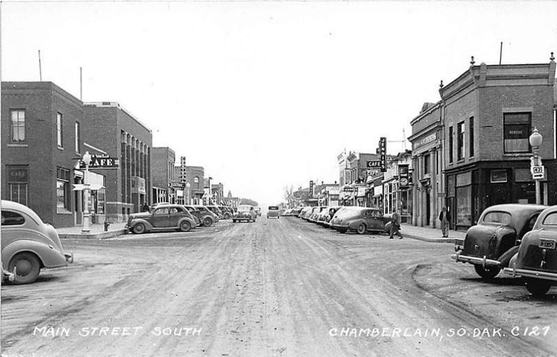 Chamberlain SD Street View Store Fronts Old Cars RPPC Postcard