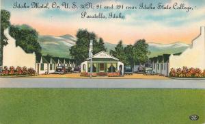 Colorpicture Idaho Motel roadside Pocatello Idaho 1940s Postcard 354