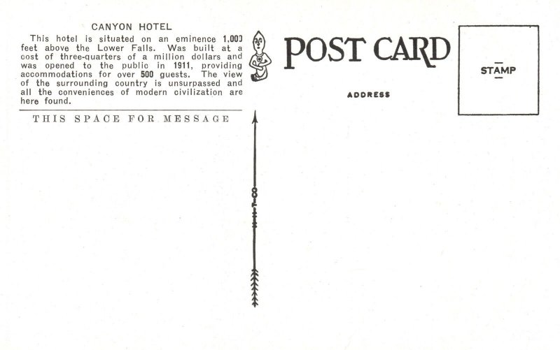 Vintage Postcard Canyon Hotel Above Lower Falls Yellowstone National Park WY