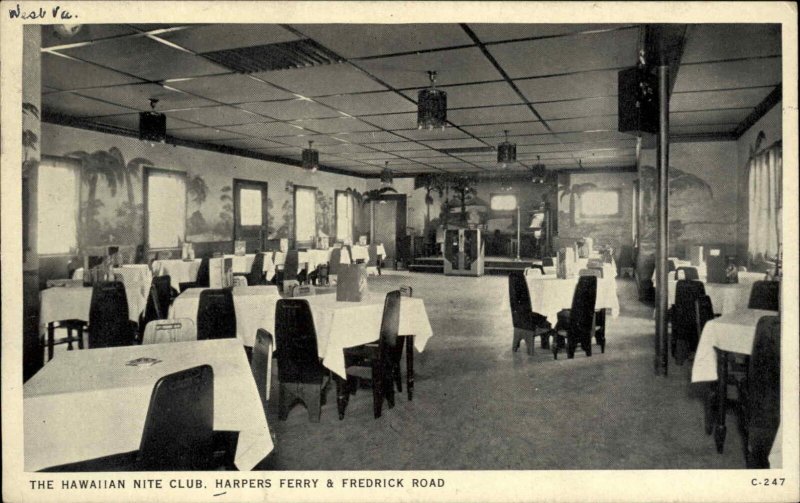 Harpers Ferry WV Hawaiian Nite Club Fredrick Road Marion VA Cancel Postcard