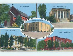 Unused Linen FIVE CHURCHES ON ONE POSTCARD Sweetwater Texas TX L4711