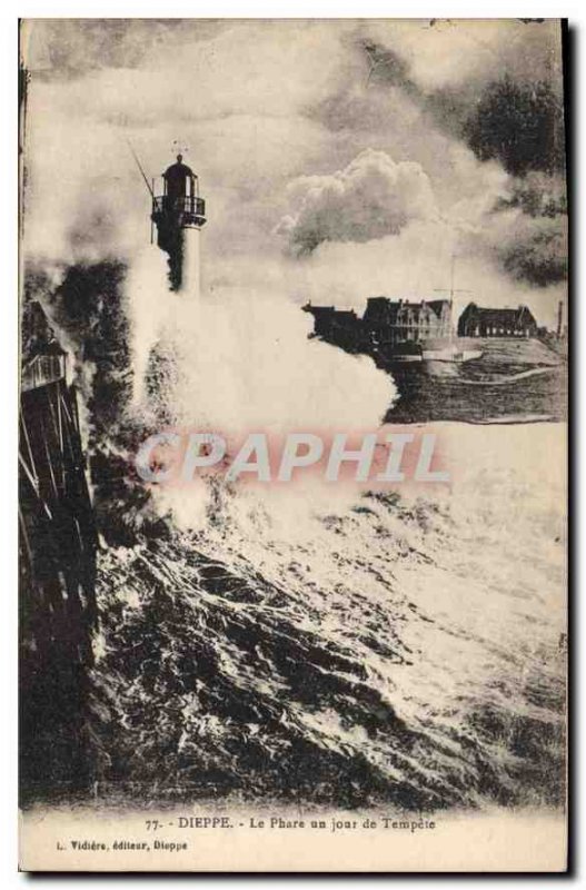 Postcard Dieppe Old Lighthouse one day Tempete