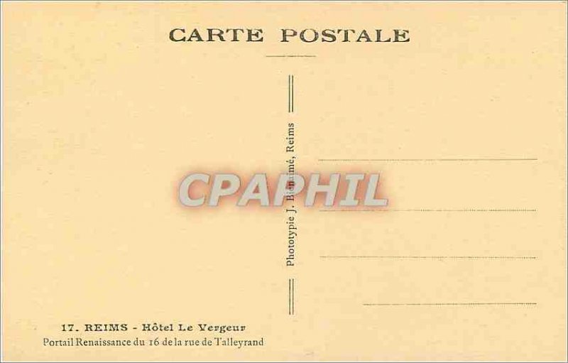 Old Postcard Reims Hotel Vergeur the Renaissance Portal 16 Rue de Talleyrand