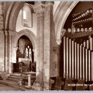c1940s Wimborne Minster, Dorset, England RPPC Church Organ Ancient Stone A187