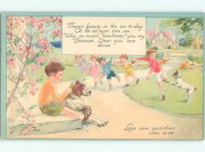 1940's KIDS PLAYING WITH PUPPY DOGS AC7111