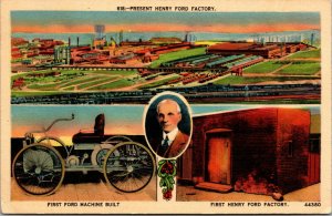 Vtg 1940s Henry Ford Factory First Ford Built First Ford Factory MI Postcard