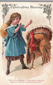 Thanksgiving Blessings Eat Drink And Be Mary Holiday Vintage Postcard 1910's