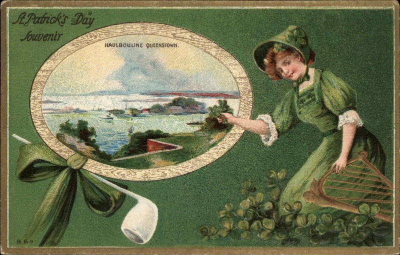 Haulbouline Queenstown Ireland St Patrick's Day Pretty Woman c1910 Postcard