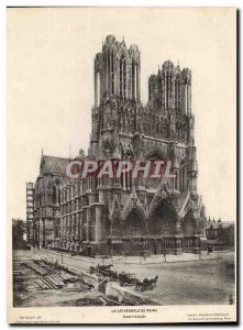 Postcard Old Large Format The Cathedral Of Reims Before & # 39incendie 23.5 *...