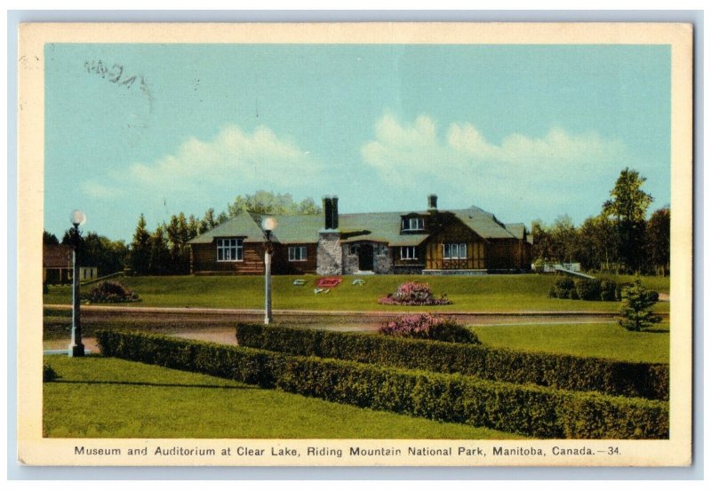 Onanole Manitoba Canada Postcard Museum Auditorium Clear Lake 1941 Vintage