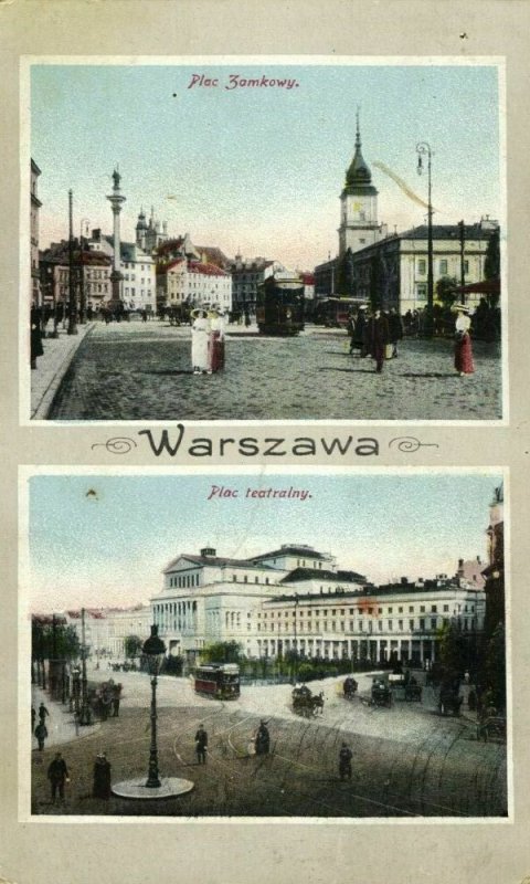 poland, WARSAW WARSZAWA, Plac Zamkowy, Plac Teatralny, Tram (1910s) Postcard