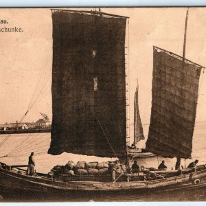 c1910s Tsingtau China Postcard Photo Dschunke Chinese Junk Ship Adolf Haupt A12