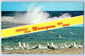 c1960 New Jersey NJ Vintage Postcard Greetings From Manasquan Dual View Beach
