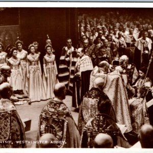 c1950s London, UK RPPC Westminster Abbey Queen Elizabeth Crowning Ceremony A349