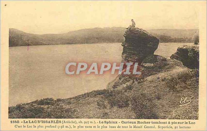 Old Postcard The Lake Issarles (Ardeche) alt 997 m) The Sphinx Rock Curious f...