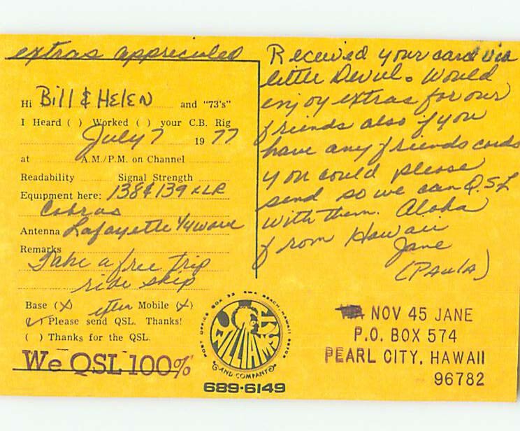 Pre-1980 RADIO CARD - CB HAM OR QSL Pearl City Hawaii HI AH1770